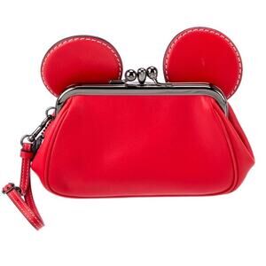 Coach x Disney Mickey Mouse Red Leather Kisslock Clutch Wristlet Limited Edition